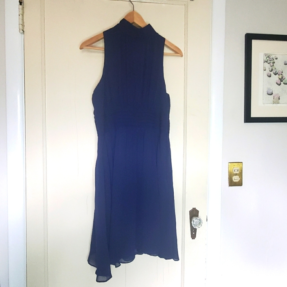 Navy blue high neck sleeveless short dress by Ya Los Angeles